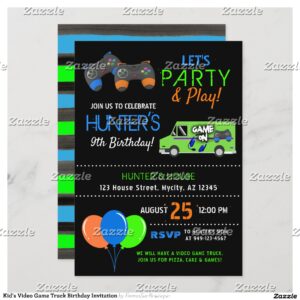 Kid's Video Game Truck Birthday Invitation