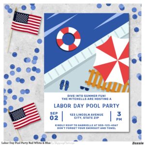 Labor Day Pool Party Red White & Blue Invitation