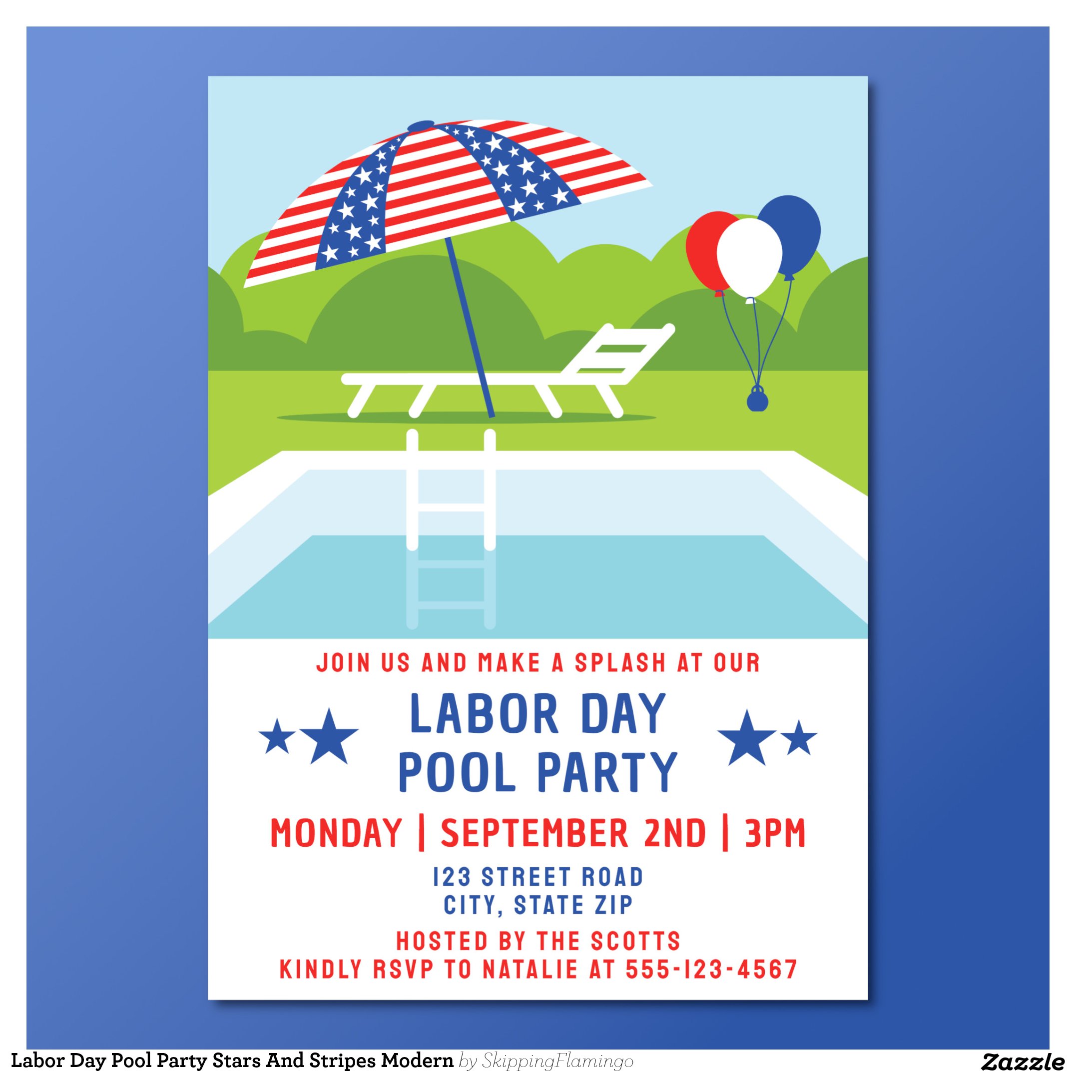 Labor Day Pool Party Stars And Stripes Modern Invitation