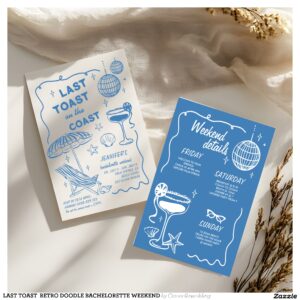 LAST TOAST RETRO DOODLE BACHELORETTE WEEKEND INVITATION