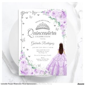 Lavender Purple Watercolor Floral Quinceanera Invitation