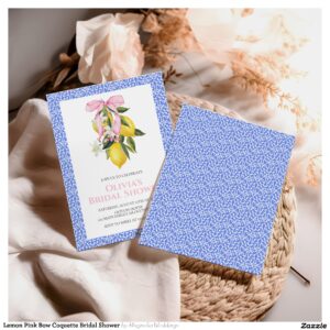Lemon Pink Bow Coquette Bridal Shower Invitation