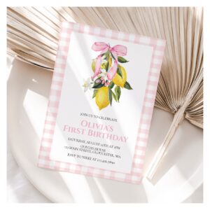 Lemon Pink Bow preppy Coquette birthday Invitation