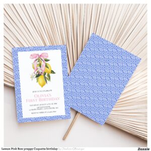 Lemon Pink Bow preppy Coquette birthday Invitation