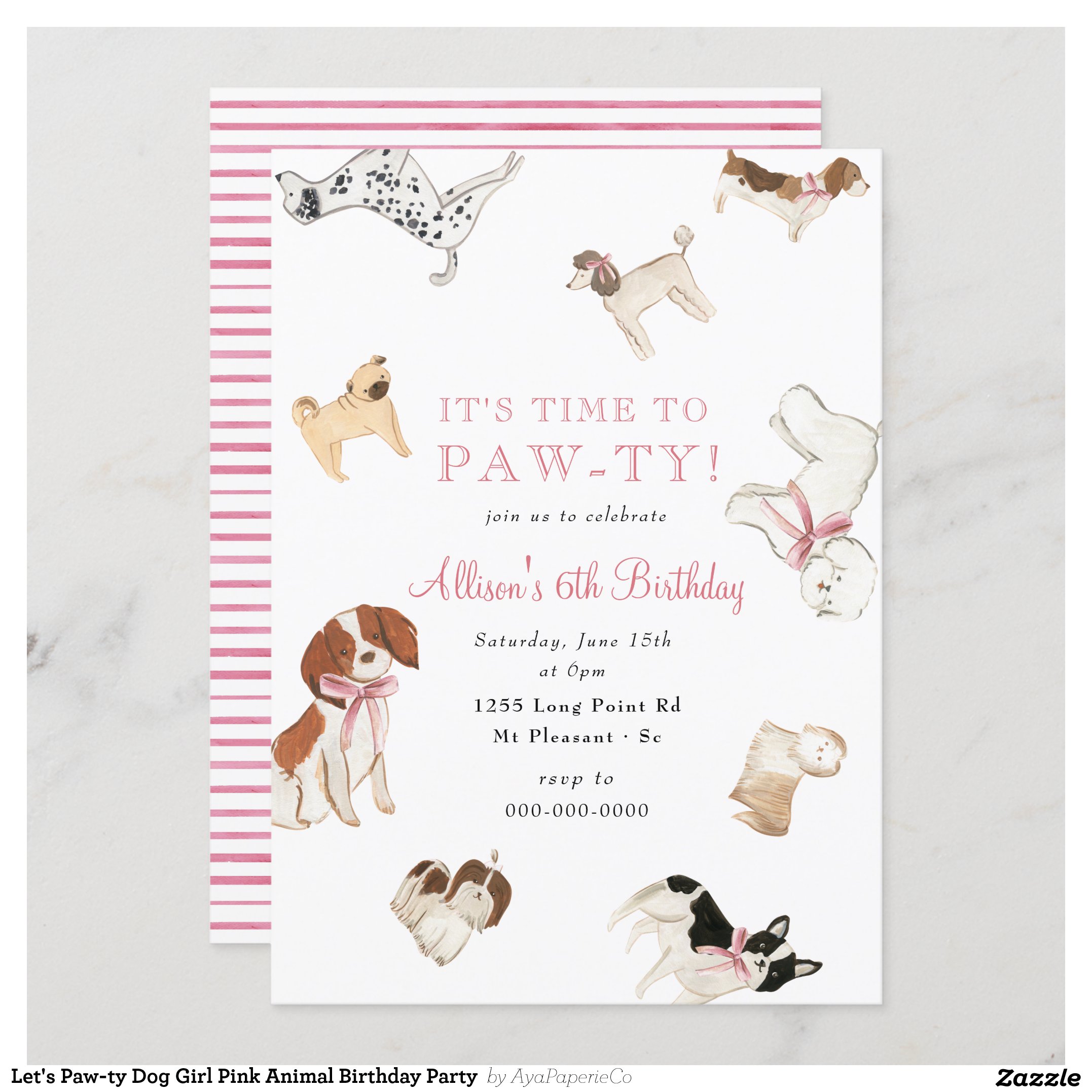 Let's Paw-ty Dog Girl Pink Animal Birthday Party Invitation