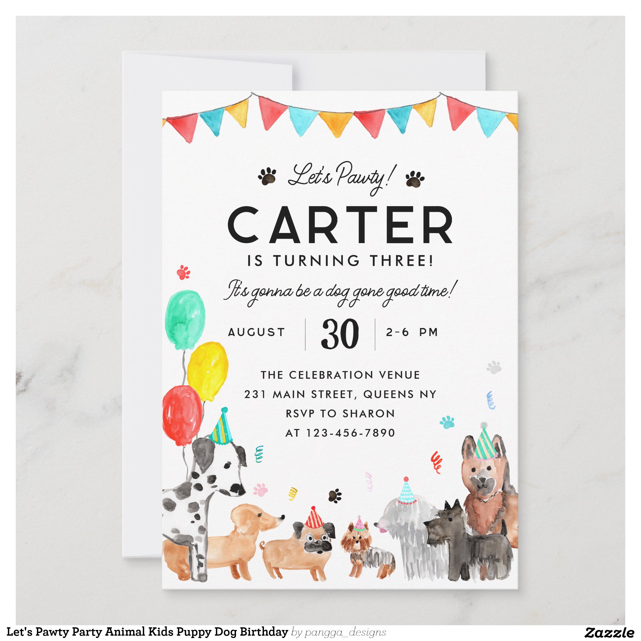 Let's Pawty Party Animal Kids Puppy Dog Birthday Invitation