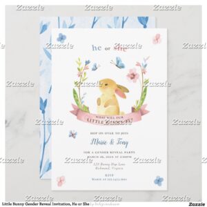 Little Bunny Gender Reveal Invitation, He or She Invitation