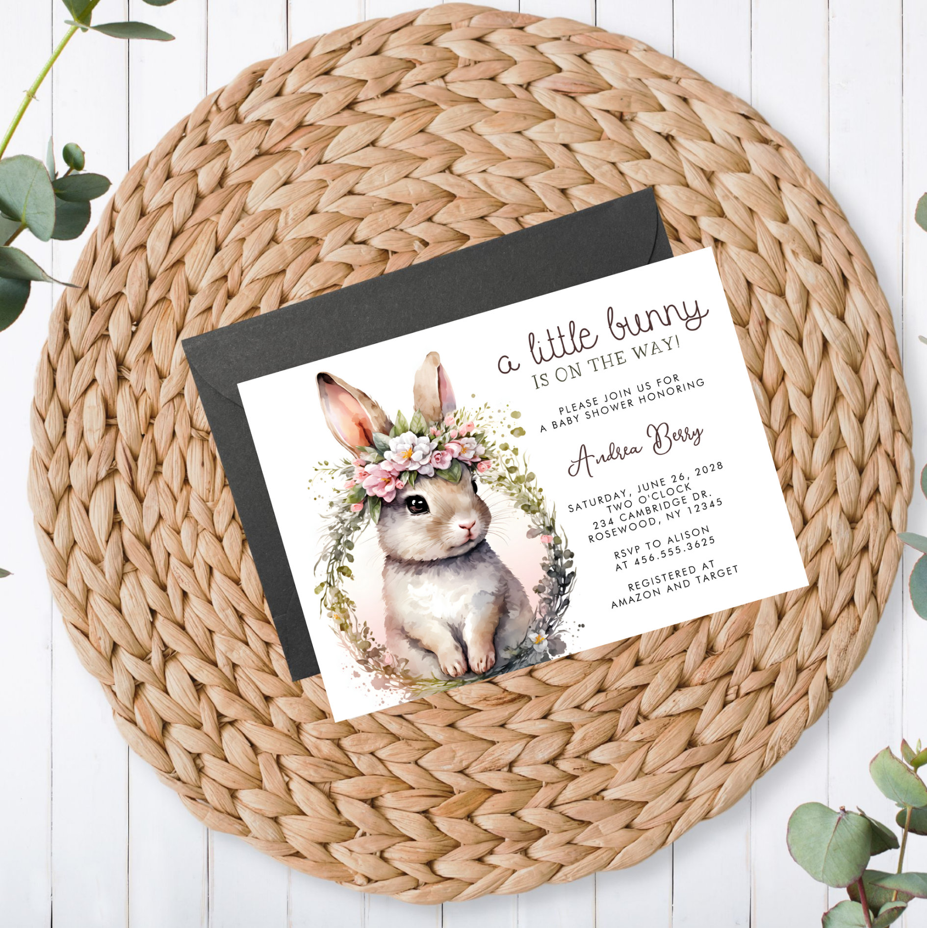 Little Bunny is on the Way Baby Shower Invitation