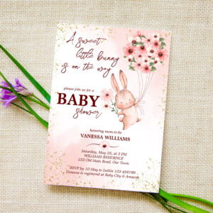 Little bunny is on the way baby shower invitation