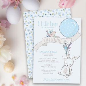 Little Bunny with Balloon Cute Boy Baby Sprinkle Invitation