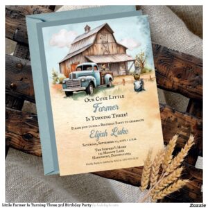 Little Farmer Is Turning Three 3rd Birthday Party Invitation
