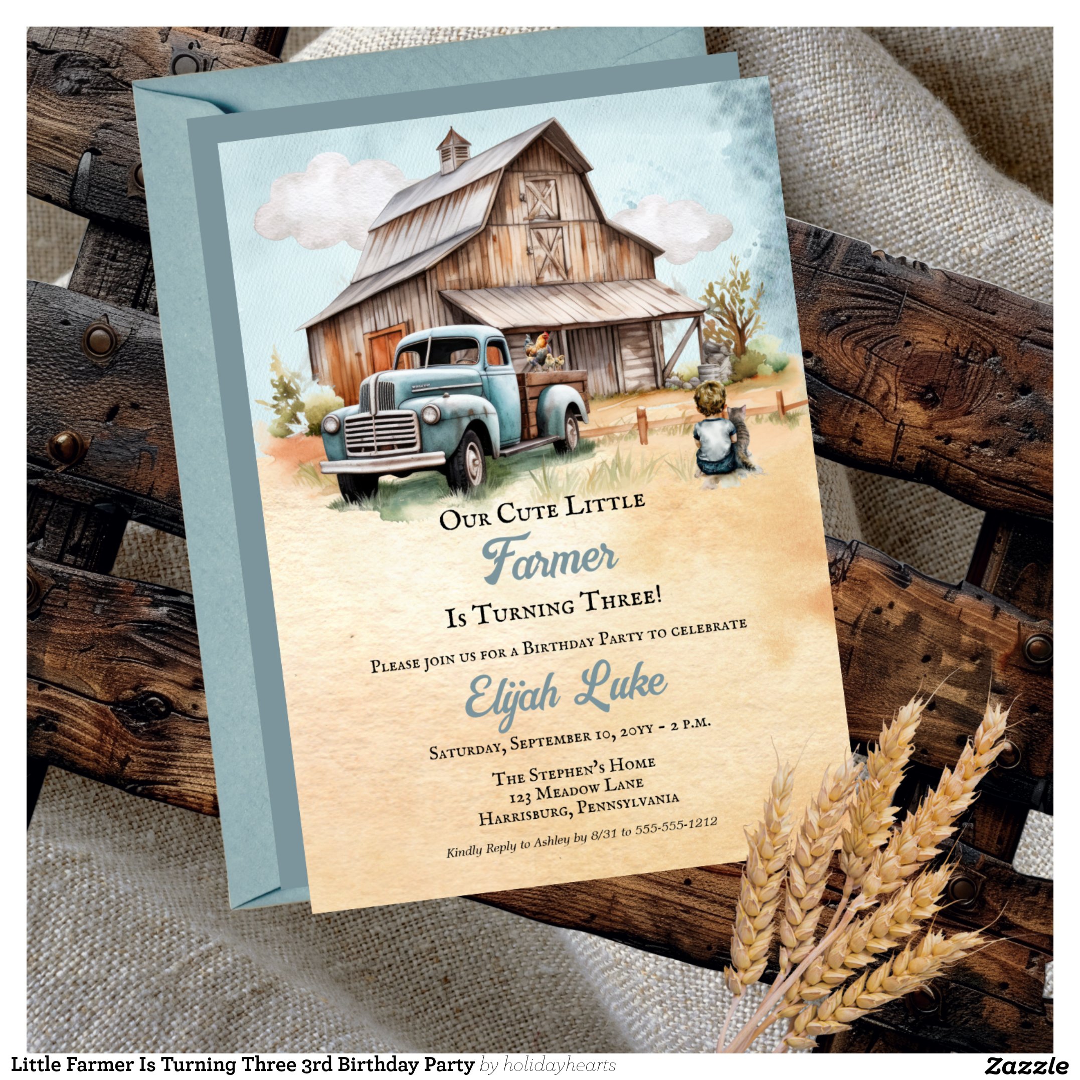 Little Farmer Is Turning Three 3rd Birthday Party Invitation