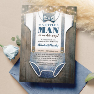 Little Man Baby Shower Invitation Rustic Country