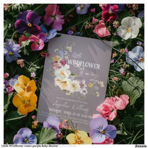 Little Wildflower rustic purple Baby Shower Invitation