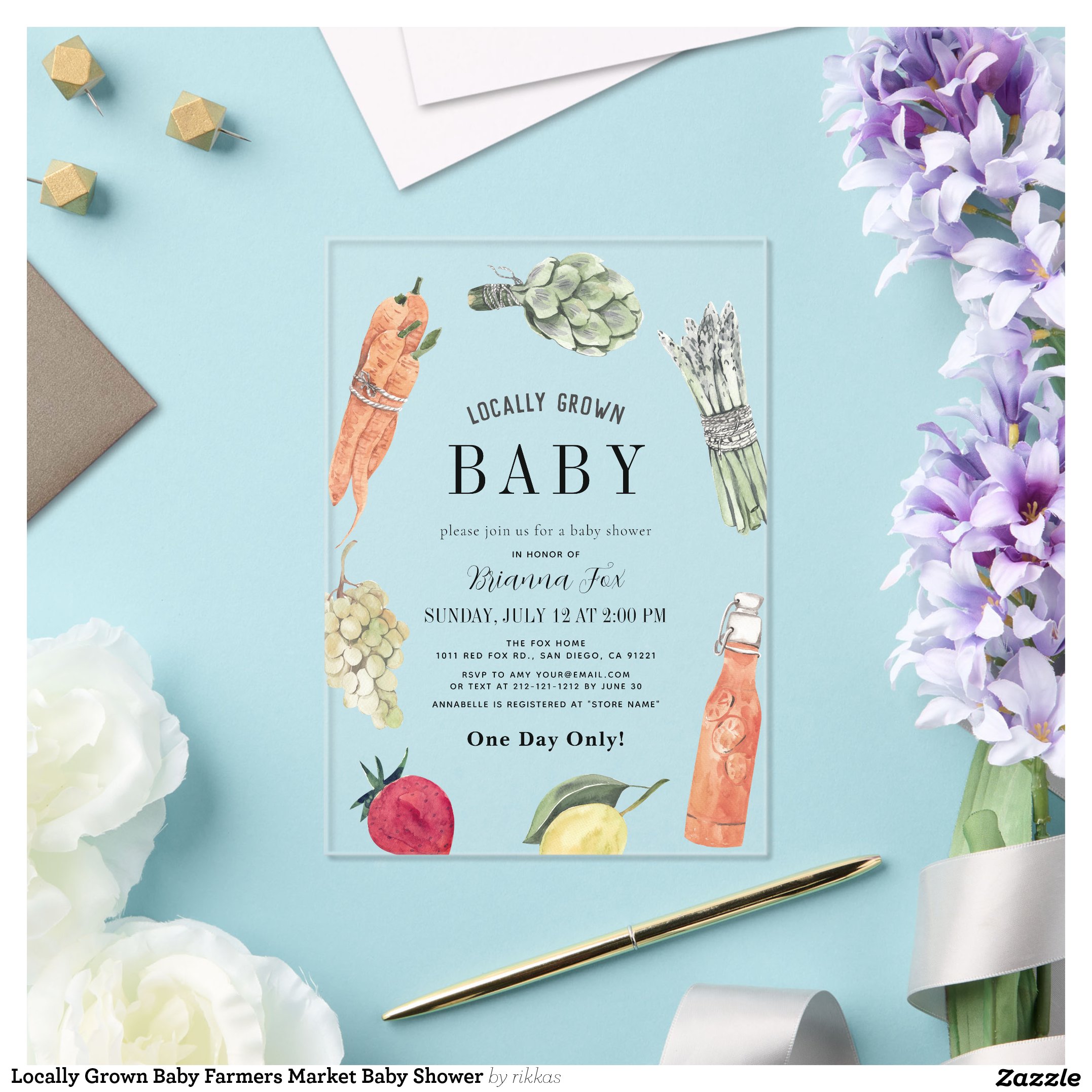 Locally Grown Baby Farmers Market Baby Shower Acrylic Invitations