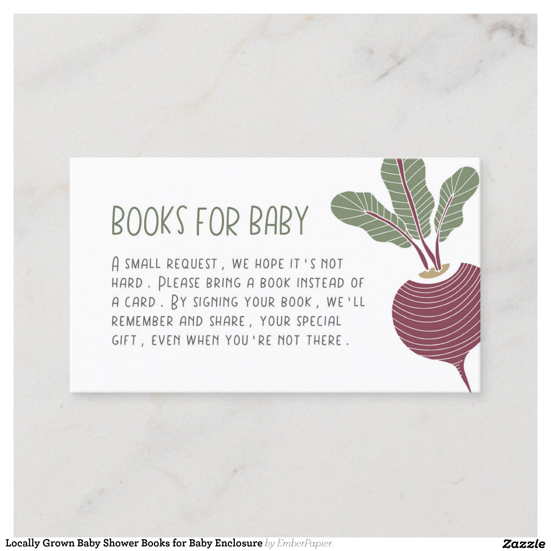 Locally Grown Baby Shower Books for Baby Enclosure Business Card