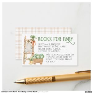 Locally Grown Farm Boho Baby Shower Book Enclosure Card