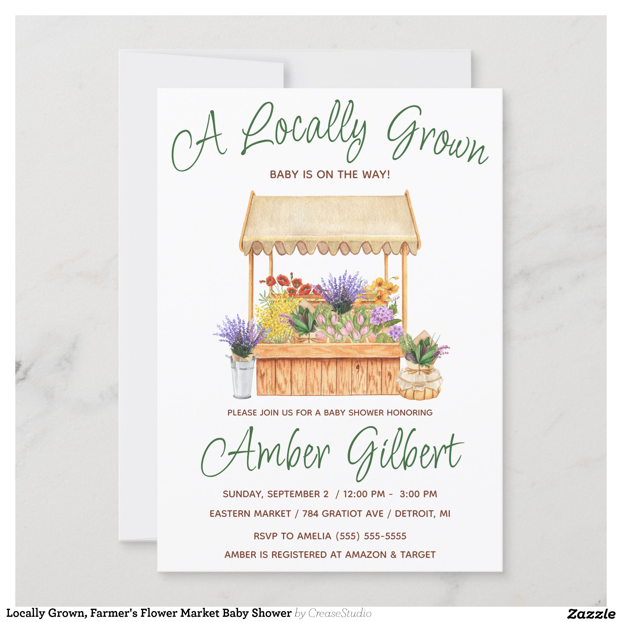 Locally Grown, Farmer's Flower Market Baby Shower Invitation