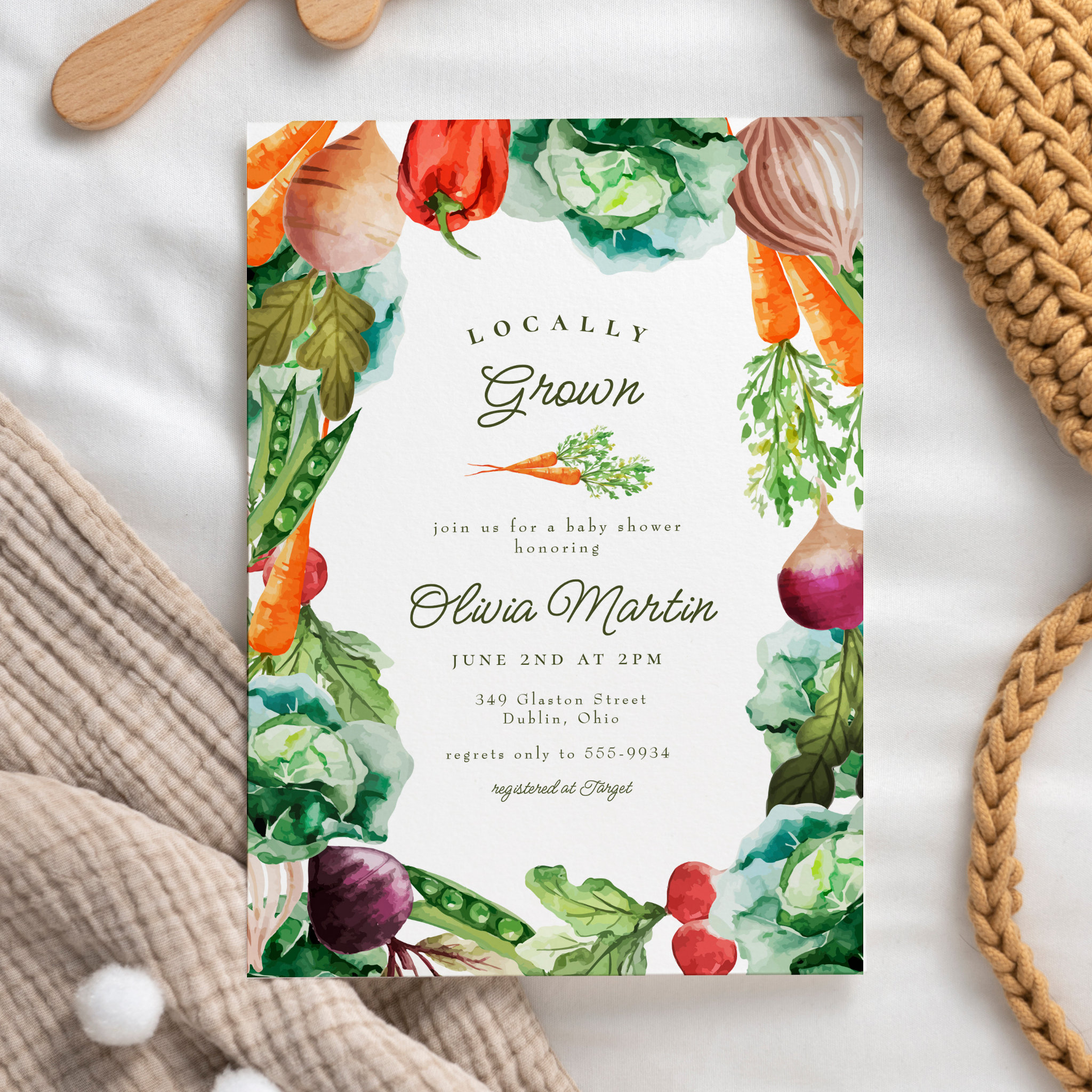 Locally Grown Farmers Market Baby Shower Invitation