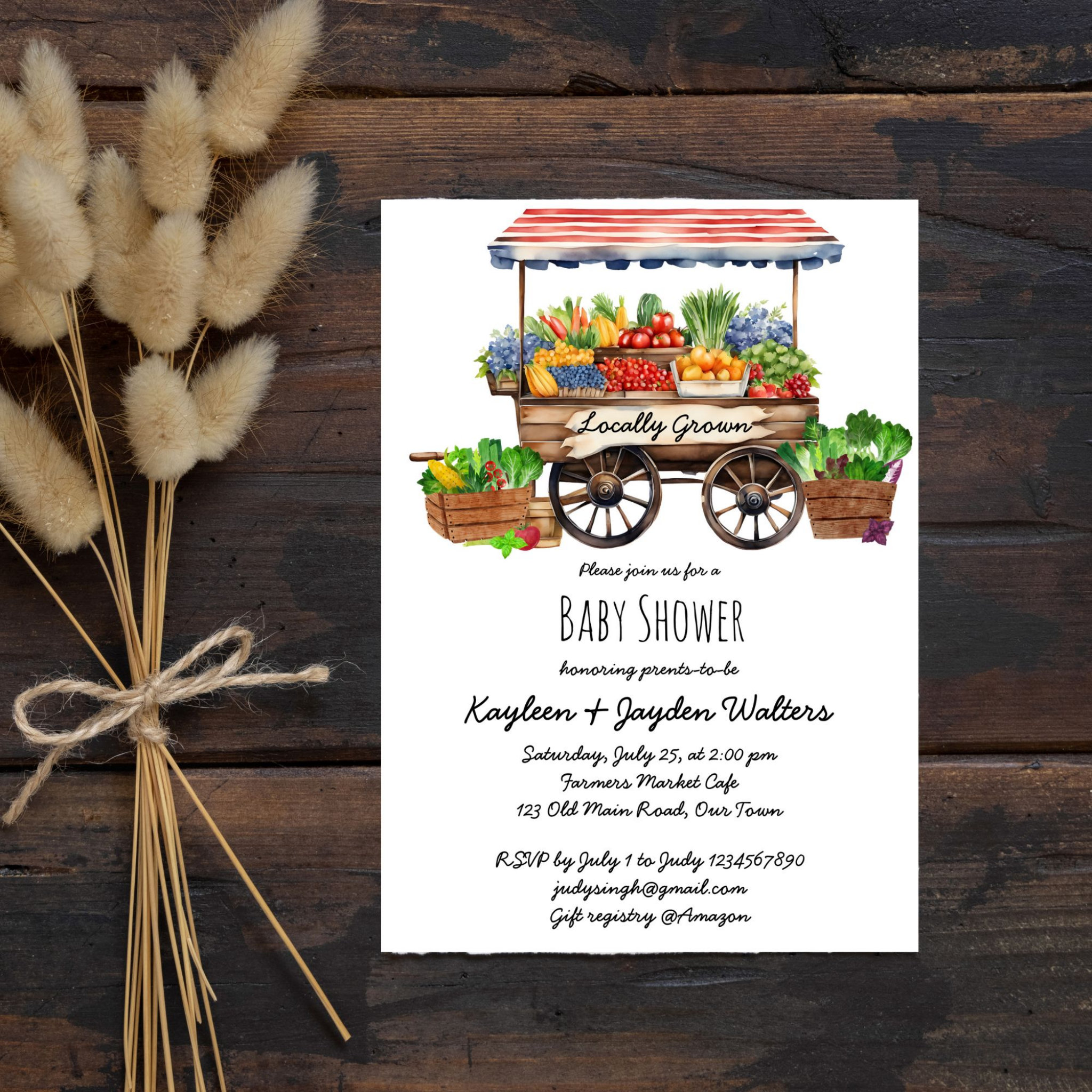 Locally grown farmers market baby shower invitation