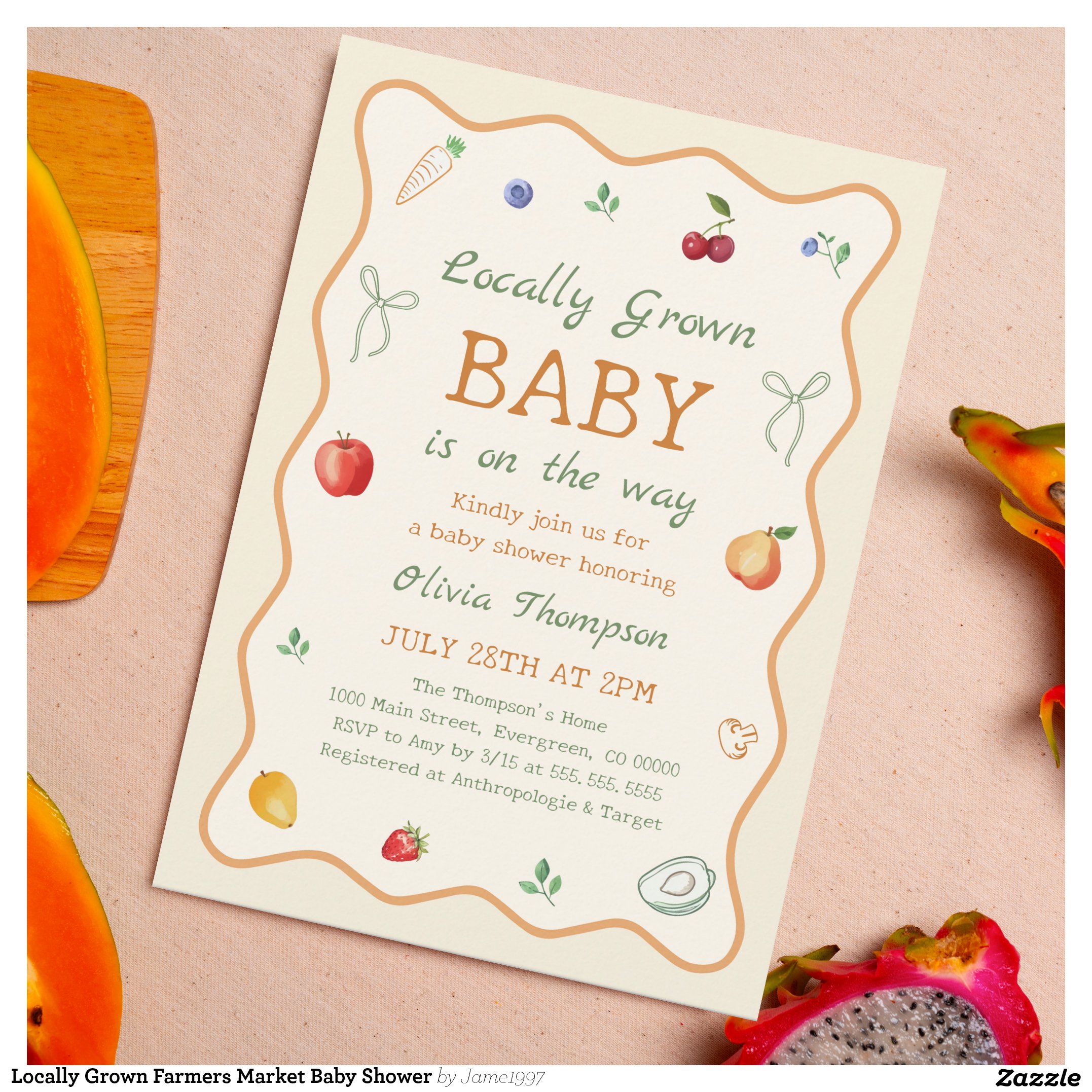 Locally Grown Farmers Market Baby Shower Invitation