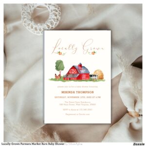 Locally Grown Farmers Market Barn Baby Shower Invitation