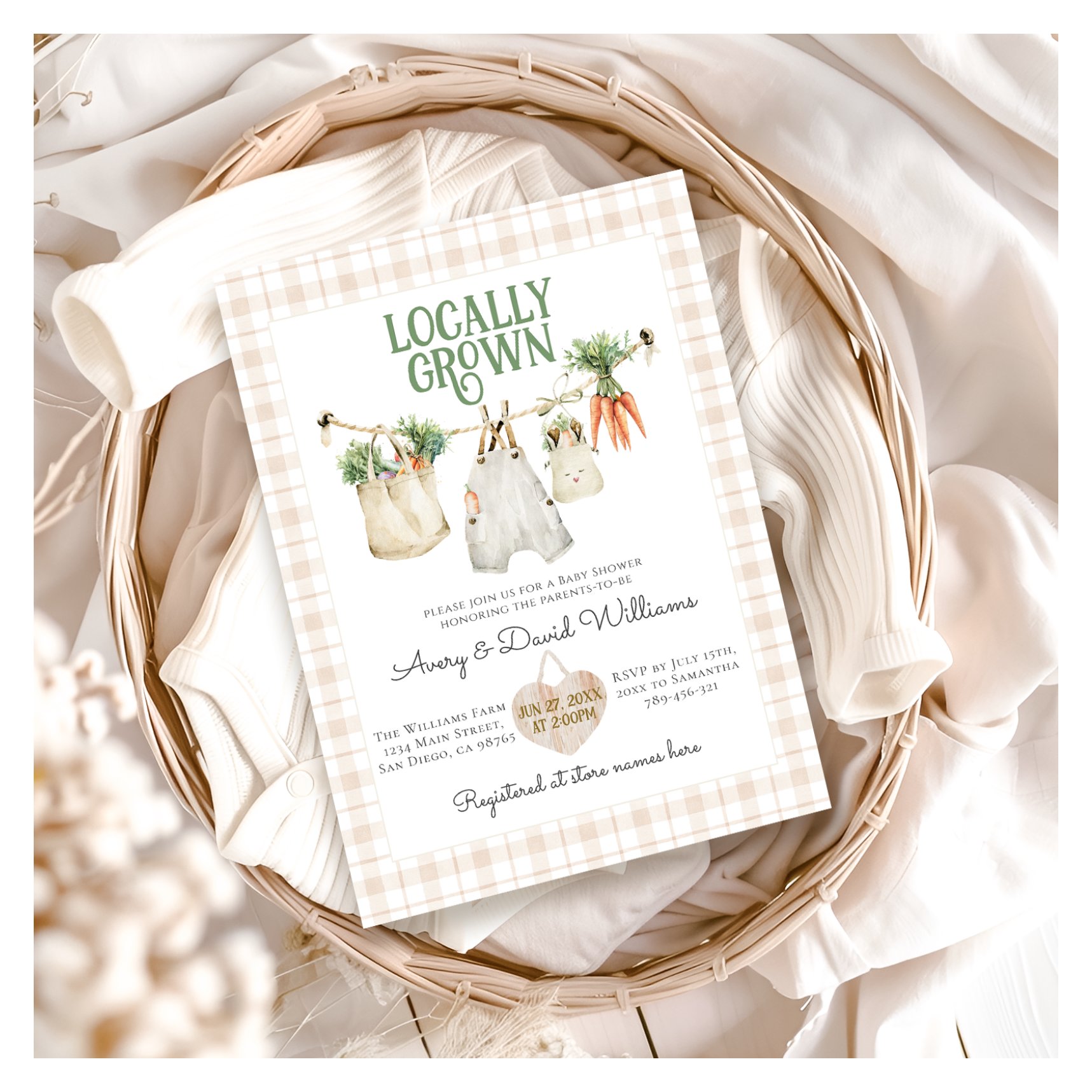 Locally Grown Farmers Market Boho Baby Shower Invitation
