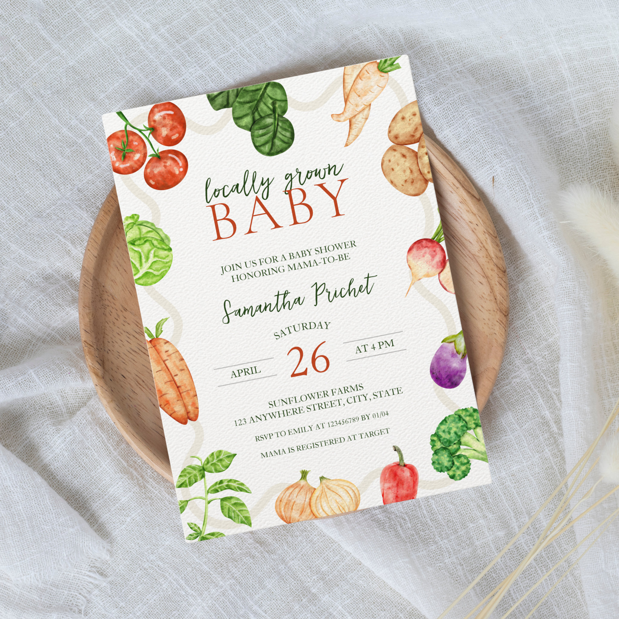 Locally Grown Rustic Farmers Market Baby Shower Invitation