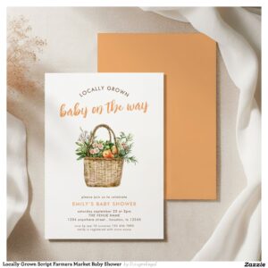Locally Grown Script Farmers Market Baby Shower Invitation