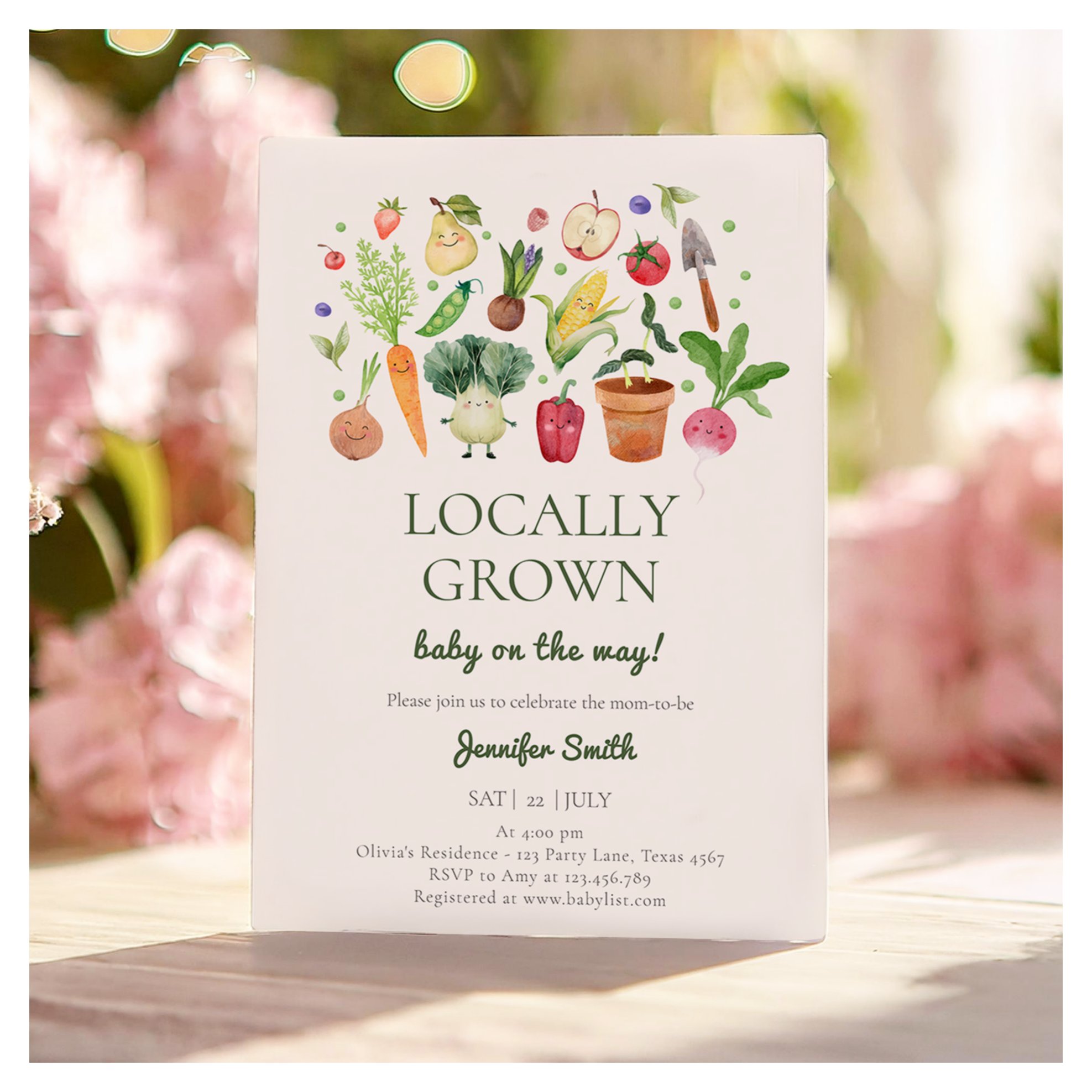 Locally Grown Veggies Farmers Market Baby Shower Invitation