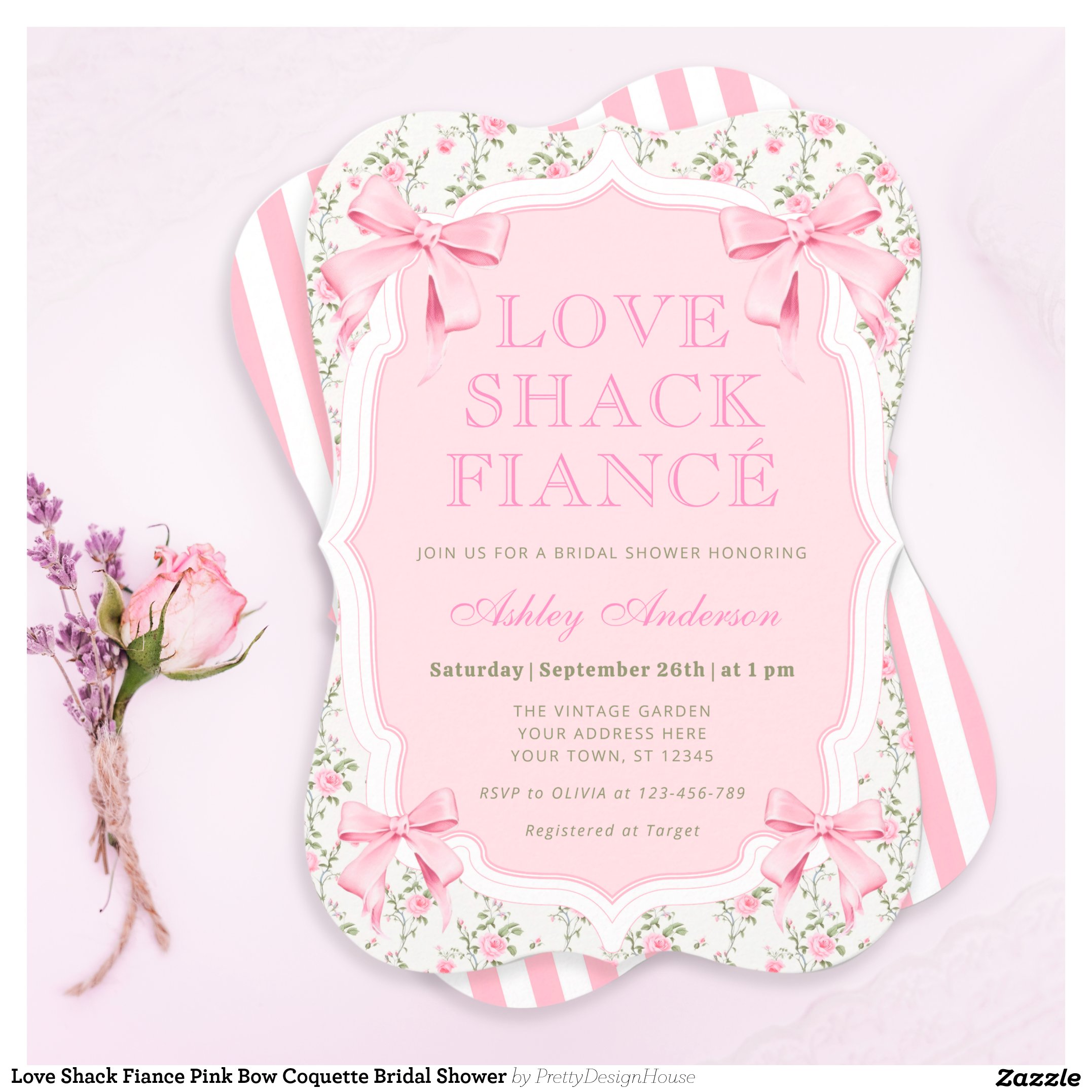 Love Shack Fiance Pink Bow Coquette Bridal Shower Invitation