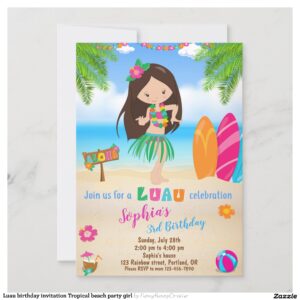 Luau birthday invitation Tropical beach party girl