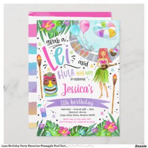 Luau Birthday Party Hawaiian Pineapple Pool Party Invitation