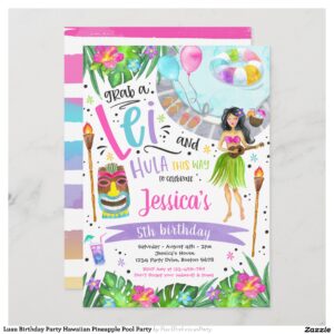 Luau Birthday Party Hawaiian Pineapple Pool Party Invitation