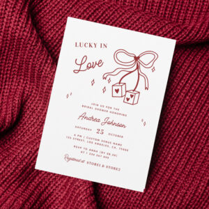Lucky in Love Vegas Casino Dice Bow Bridal Shower Invitation