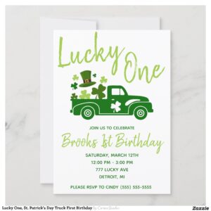 Lucky One, St. Patrick's Day Truck First Birthday Invitation