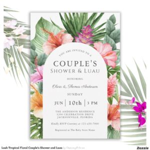 Lush Tropical Floral Couple's Shower and Luau Invitation