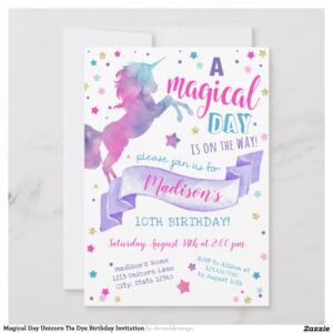 Magical Day Unicorn Tie Dye Birthday Invitation