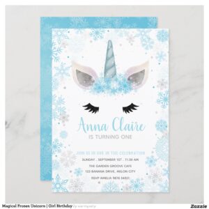 Magical Frozen Unicorn Girl Birthday Invitation