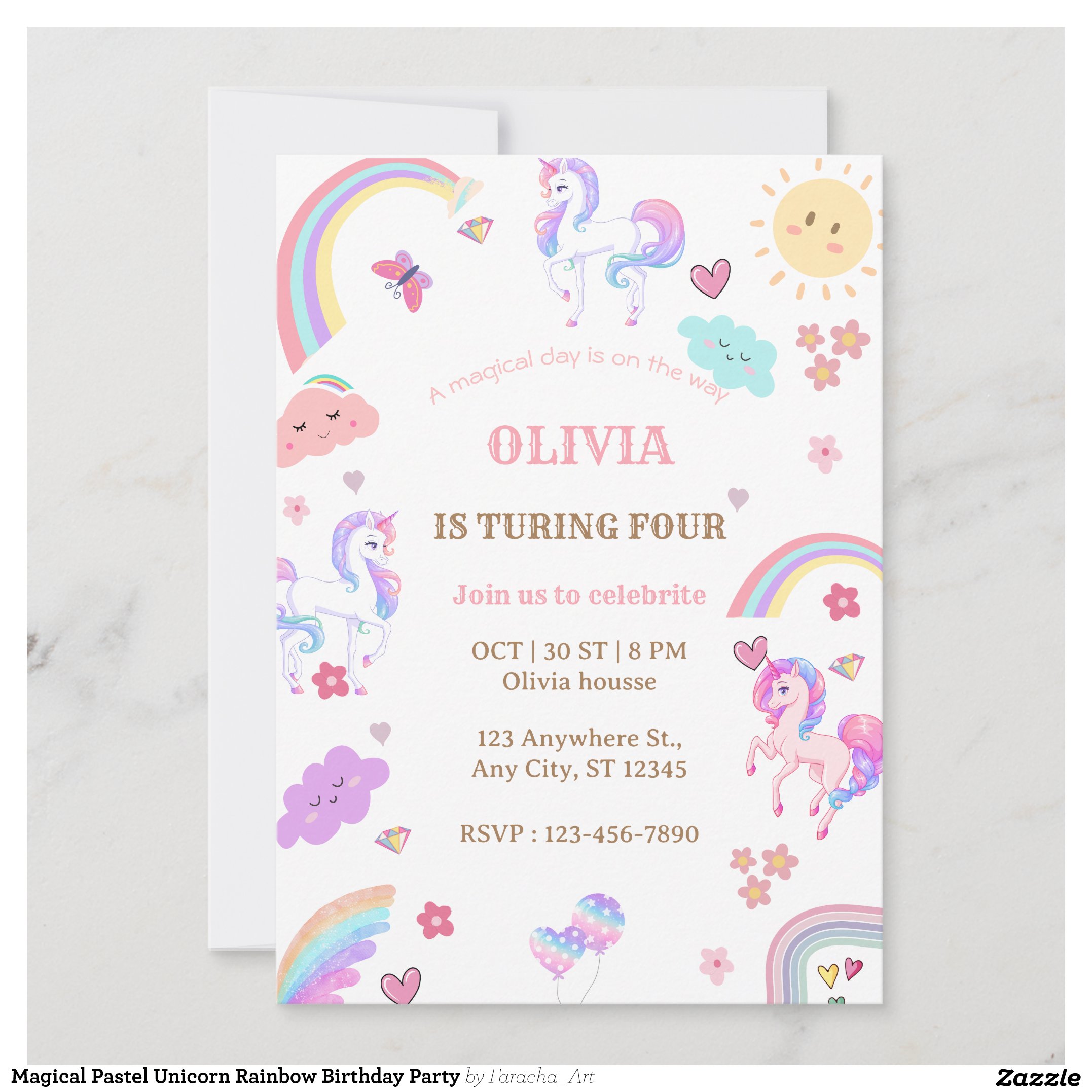 Magical Pastel Unicorn Rainbow Birthday Party Invitation