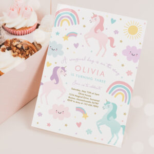Magical Pastel Unicorn Rainbow Birthday Party Invitation