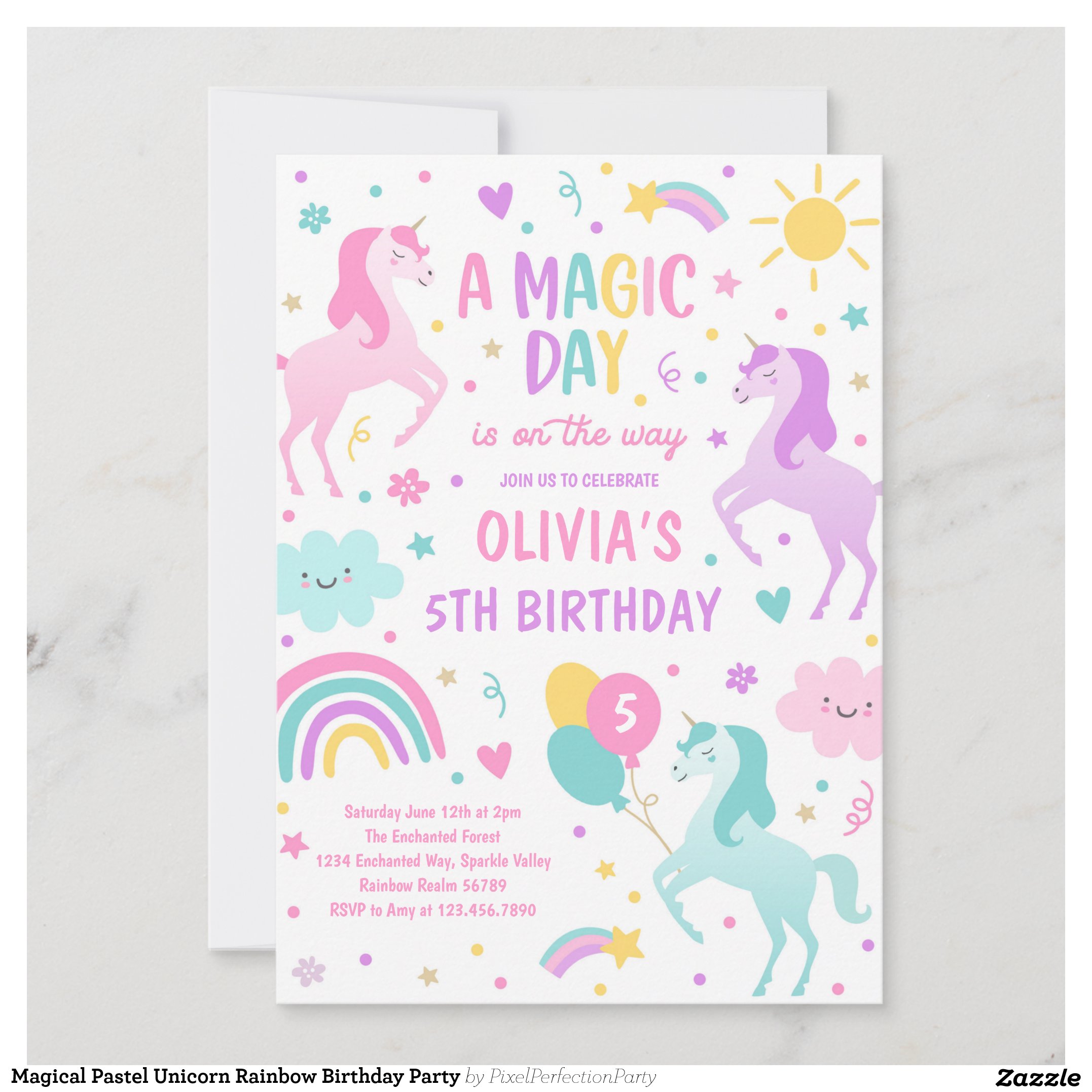 Magical Pastel Unicorn Rainbow Birthday Party Invitation