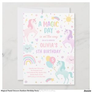 Magical Pastel Unicorn Rainbow Birthday Party Invitation