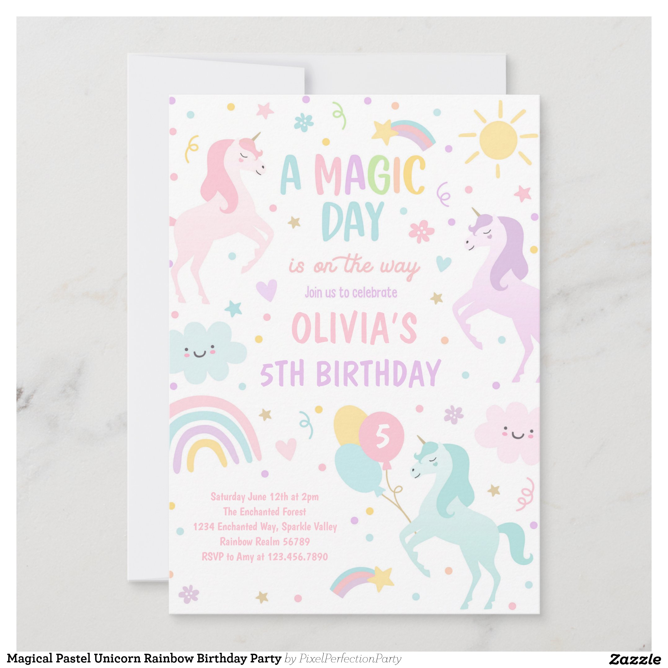Magical Pastel Unicorn Rainbow Birthday Party Invitation