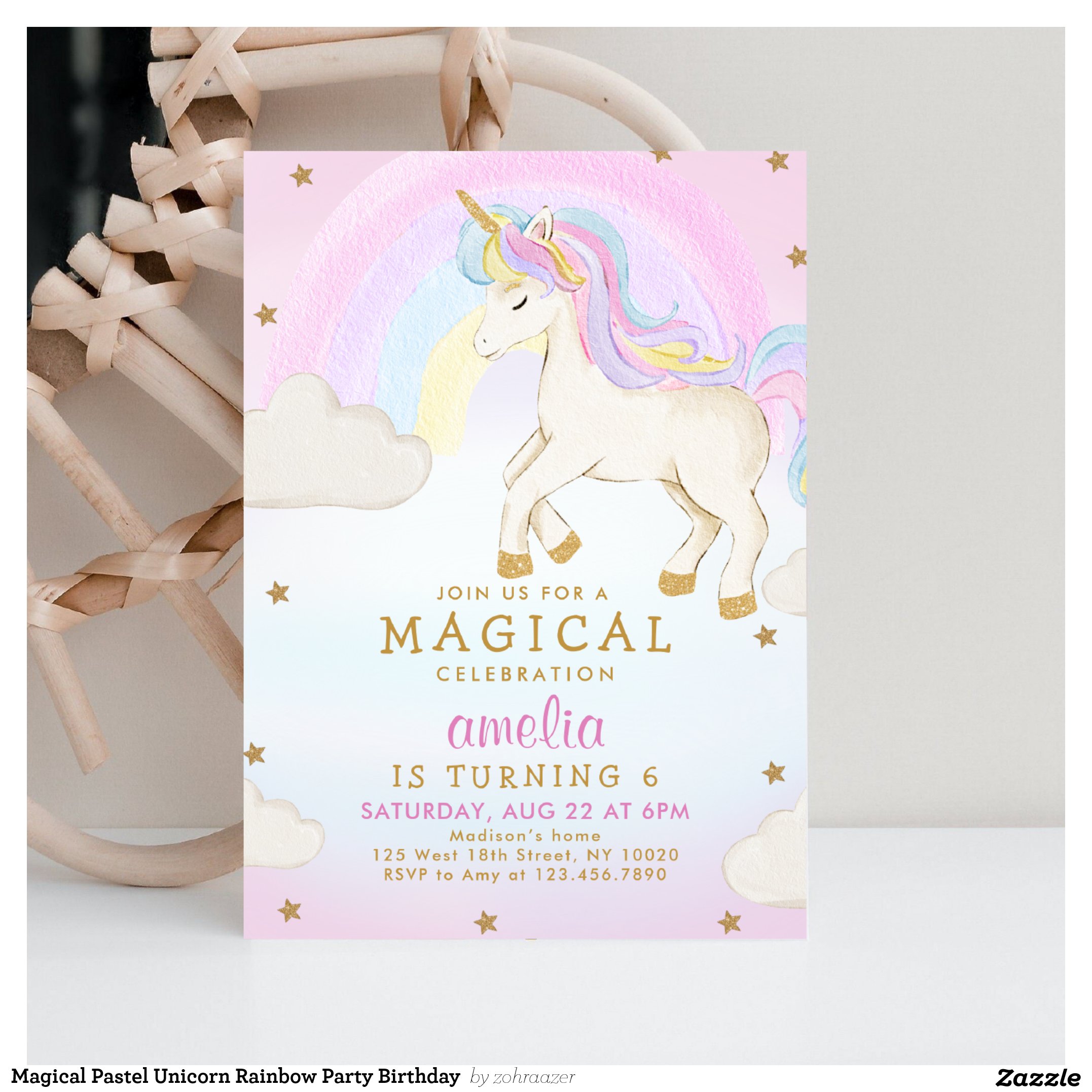 Magical Pastel Unicorn Rainbow Party Birthday Invitation