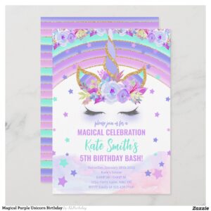Magical Purple Unicorn Birthday Invitation