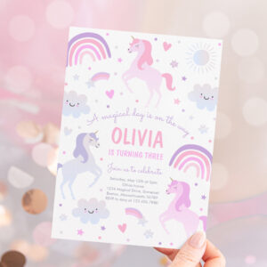 Magical Rainbow Iridescent Unicorn Birthday Party Invitation