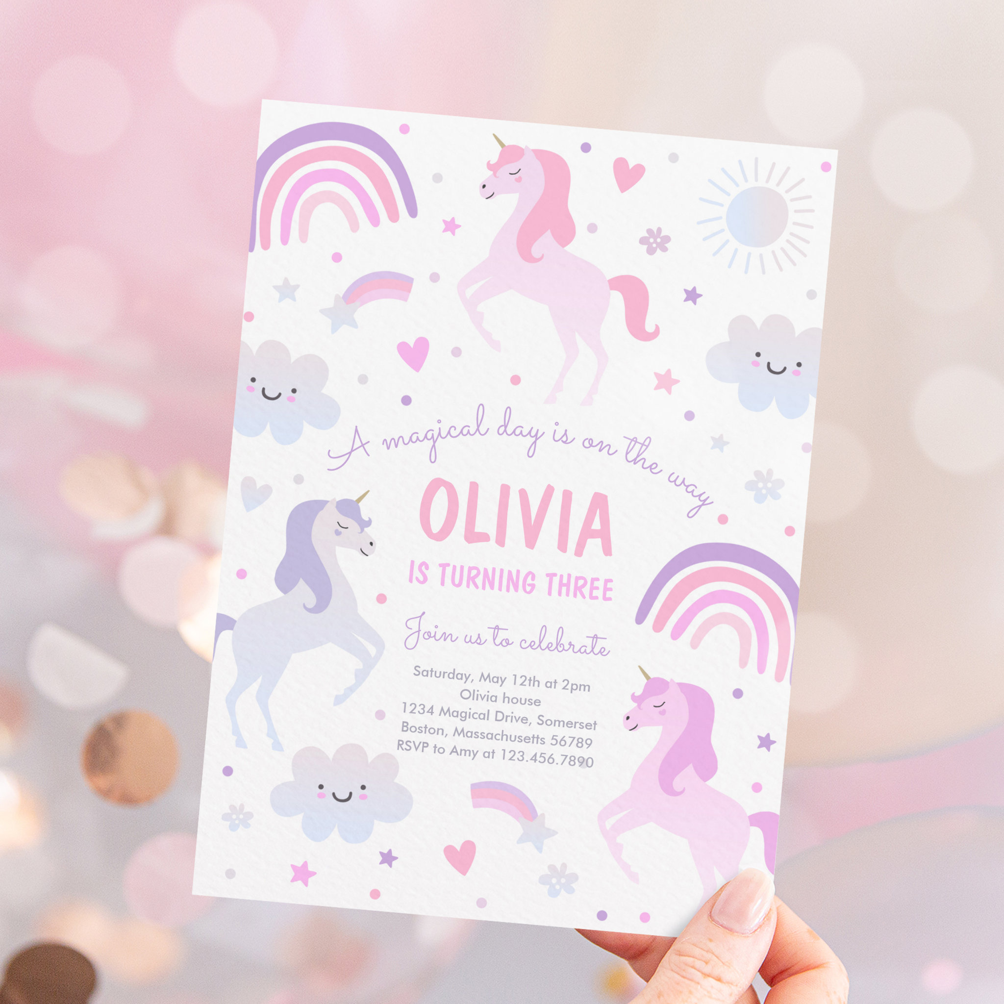Magical Rainbow Iridescent Unicorn Birthday Party Invitation