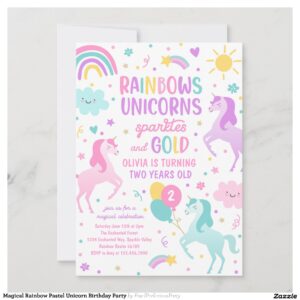 Magical Rainbow Pastel Unicorn Birthday Party Invitation