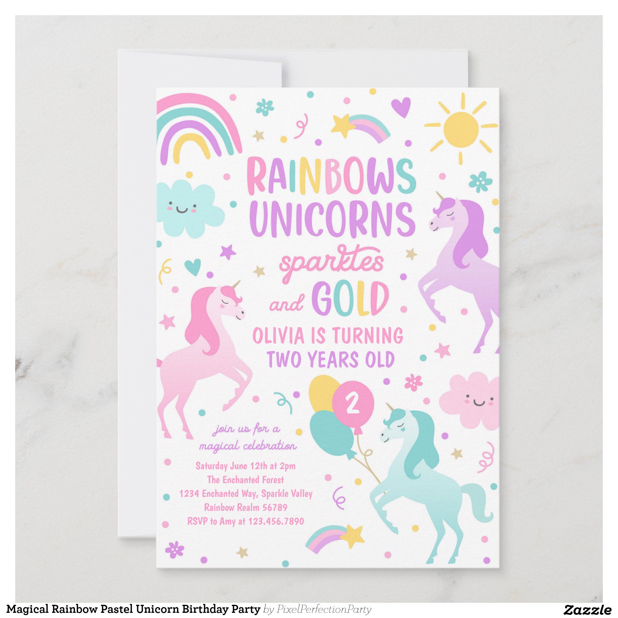 Magical Rainbow Pastel Unicorn Birthday Party Invitation
